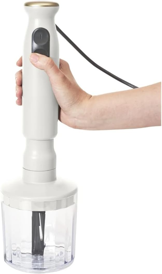 2-Speed Immersion Blender with Chopper &amp Measuring Cup - White Hand Blender for Kitchen