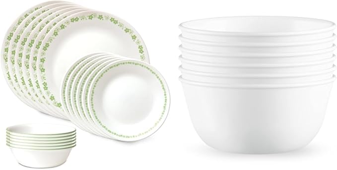 Corelle Vitrelle 18 Piece Dinnerware Sets Service for 6 &amp 28 oz Soup Bowls Set of 6 Chip &amp Crack Resistant Glass
