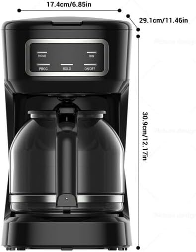 M∽A∽I∽N + Stay*s 12-Cup Digital Coffee Maker Machine Programmable Black Glass Carafe LED Display Clock Bold Brew Option 1.8L Capacity Dishwasher Safe
