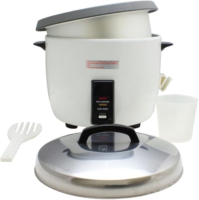 TrueCraftware- 30 Cup Non-Stick Electric Rice Cooker Aluminum Inner Pot with Rice Cloth Stainless Steel Lid Plastic Black Color Handle- Makes Soups Stews Grains Hot Cereals Commercial Rice Cooker Warm