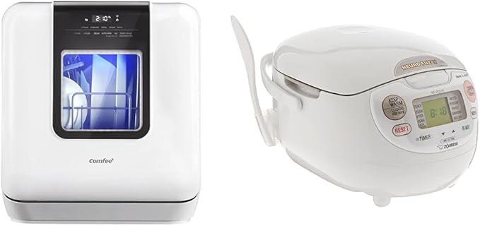 COMFEE' Countertop Dishwasher Bundle with Zojirushi 5-1/2-Cup Neuro Fuzzy Rice Cooker White