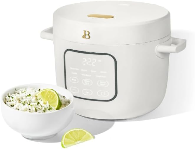 14-Cup Electric Rice and Grain Cooker by Drew Barrymore Ceramic Nonstick Coating | Large Rice Cooker for Rice Grains &amp Healthy Meals White Icing