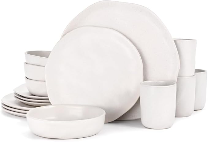 Cabtnca Plates and Bowls Sets for 4 16 Pcs Modern Stoneware Dinnerware Sets Highly Chip Scratch Resistant Microwave &amp Dishwasher Safe Irregular Dish Set for Kitchen Home Speckled White