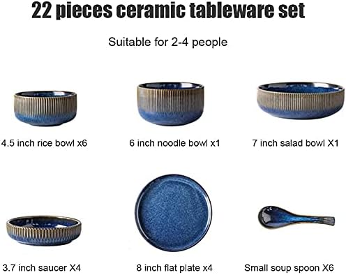 Stylish Dinner Set for Restaurant and HomeCeramics Dinner SetsBowl/Dish/Spoon|Gradient Texture Dinnerware Set Retro Kiln Glaze Porcelain Combination Set 22 Pieces Kitchenware