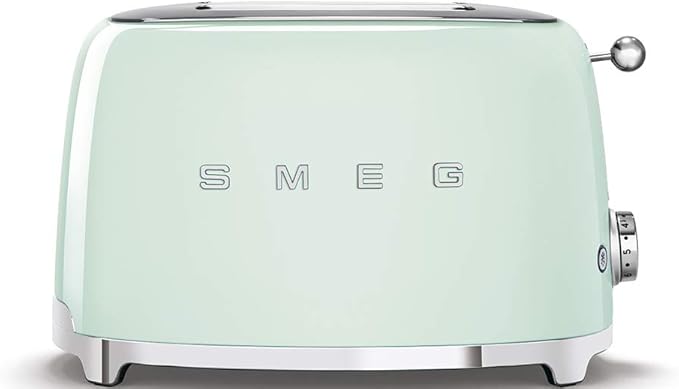 Smeg TSF01PGUS 50's Retro Style Toaster Bundle with Bamboo Tongs - (Pastel Green) 2 Slice