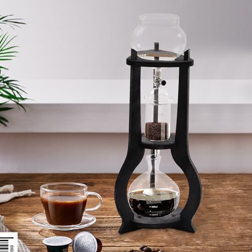 Premium Cold Brew Coffee Maker - 600ml Drip Tower for 6-8 Cups Stylish Wooden Design Perfect Iced Coffee Brewer for Home &amp Office Easy to Use (Brown)