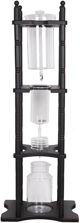 Cold Brew Maker Tower Iced Coffee Maker Cold Brew Coffee Maker 2500ml Vertical Japanese Style Glass Container and Wood Stand 25 Cups With Slow Drip Technology For Home Office Drip Coffee Maker