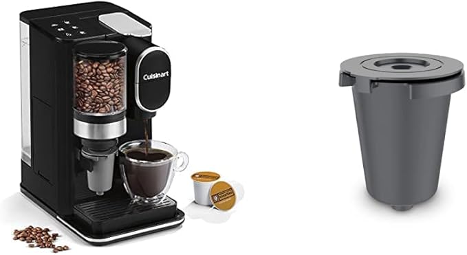 Cuisinart Single Serve Coffee Maker + Reusable Filter Cup 48 oz Reservoir Conical Burr Grinder