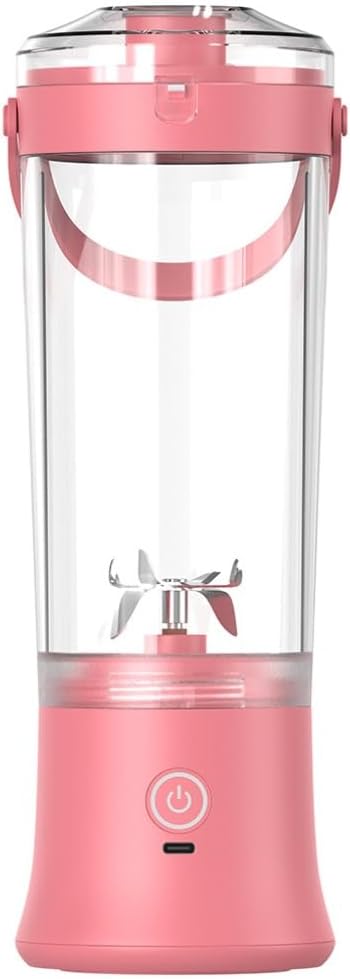 Portable Electric Juicer Blender Stainless Steel Blade 500ml Capacity USB Rechargeable Personal Size Smoothie Maker with Carry Handle (pink)