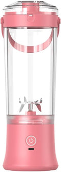 Portable Electric Juicer Blender Stainless Steel Blade 500ml Capacity USB Rechargeable Personal Size Smoothie Maker with Carry Handle (pink)