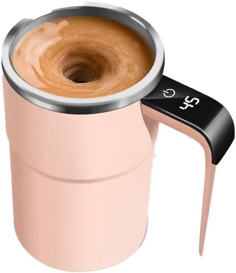 Automatic Stir Coffee g with Temperature Display – Rechargeable Self- Lid Stainless Steel Ideal for Milk and Beverages (White)
