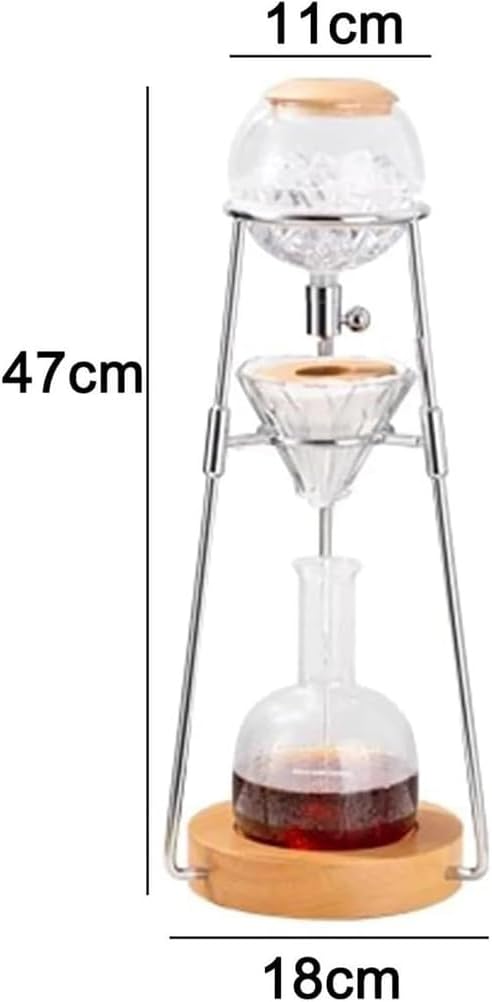 Cold Brew Coffee Maker Ice Drip Coffee Machine with Solid Wood Base Precision Speed Control and Adjustable Dripper 500Ml Large Capacity and Makes 2-5 Cups for Bars Clubs PartiesGold