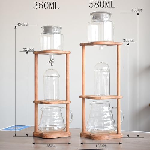 Cold Brew Drip Tower Cold Brew Drip Tower Iced Coffee Maker with Adjustable Drip Speed Valve Wooden Bracket for Home Office - Portable Coffee Dripper