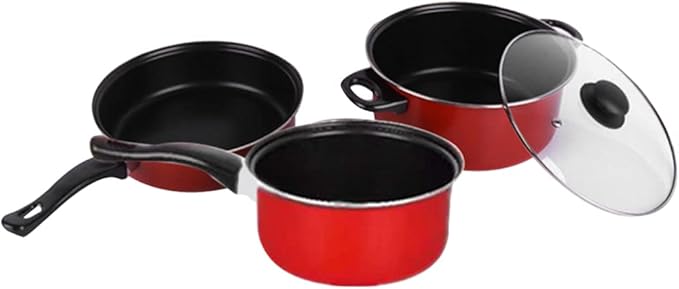 3Pcs Kitchen Nonstick Cookware Sets Pots and Pans Cooking Set with Saucepans Frying Pans Oven Pot with Lids for Soup Pasta Stockpot