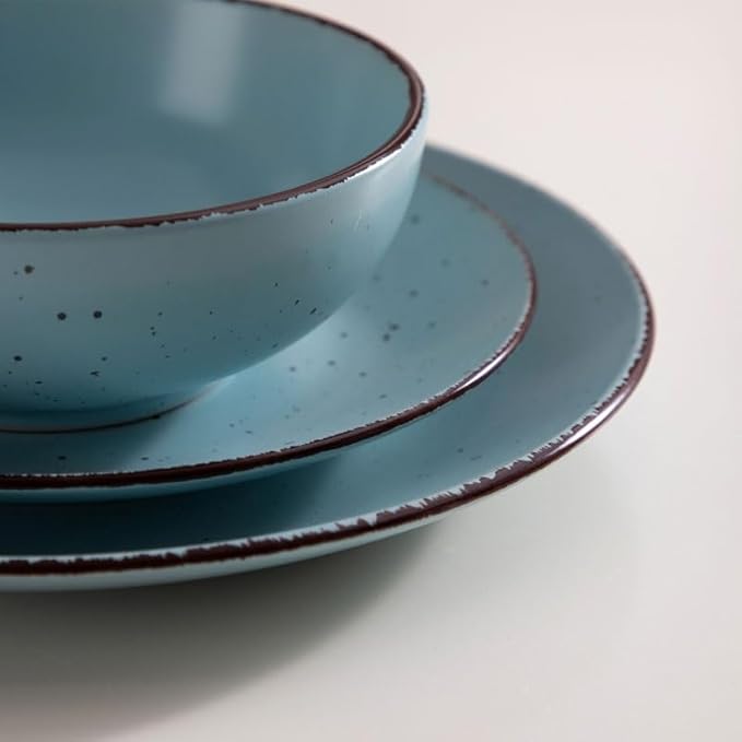 16 Piece Pottery Dinner Set Stoneware Tableware with Plate Dessert Bowls Cups