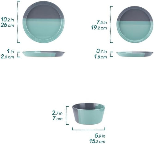 12 Piece Embossed Stoneware Tableware Set with Dinner Dessert Plate Soup Bowl Mug Service for 4ons