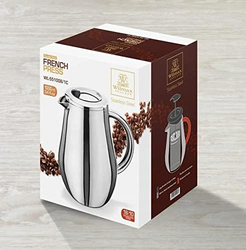 Wilmax WL-551008/1C Double Walled Coffee Maker Stainless Steel Capacity 1000 ml