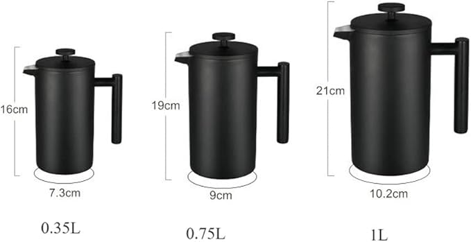 French Press Coffee Maker Double-Wall Insulated Stainless Steel 3 Level Filtration System French Press for Home and Office Black (Size : 0.75L)