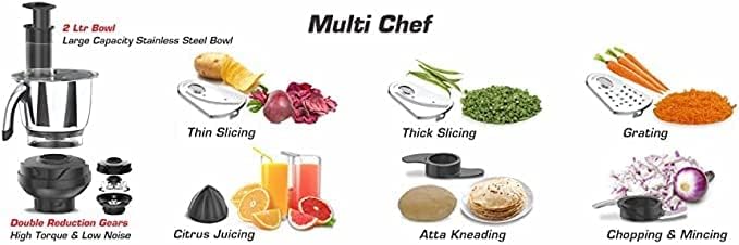 Vidiem ADC All Day Companion Mixer Grinder and Food Processor slicing grating citrus juicing chopping &amp kneading 750W 5 Jars Free Service Kit included with UL certified motor110 Volts