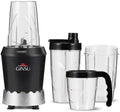 GINSU 7 pcs Personal Blender 1000W with Stainless Steel Blades 10 18 &amp 24oz BPA Free Travel Cups Black
