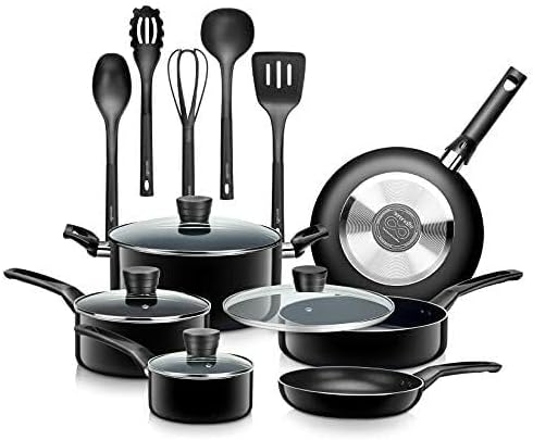 For SereneLife 15-Piece Set Kitchenware Pots &amp Pans Basic Kitchen Set