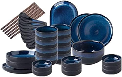 Dinner Set for Family Party Hotel Restaurant 6-39 Pieces Nordic Style Dinnerware Set Deep Sea Blue Kiln Chan