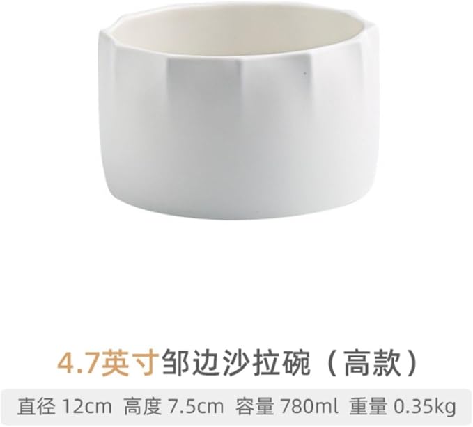 Thcbme 白色异形不规则蔬菜沙拉碗创意碗艺术平盘菜盘酒店餐厅餐具/birthday plates Lounge Round Reactive Glaze Stoneware Dinnerware Set/4.7英寸皱边沙拉碗-高款