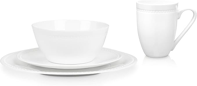Stone lain Bone China Pinpoint Embossed 32 Piece Dinnerware Set White