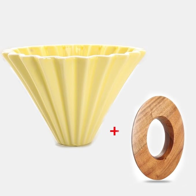 Ceramic Coffee Dripper Pour Over Coffee Maker Handmade Origami Coffee Filter Cup Flower Shape Funnel Drip Cafe Cake Cup Home(Yellow suit1-2CUP)