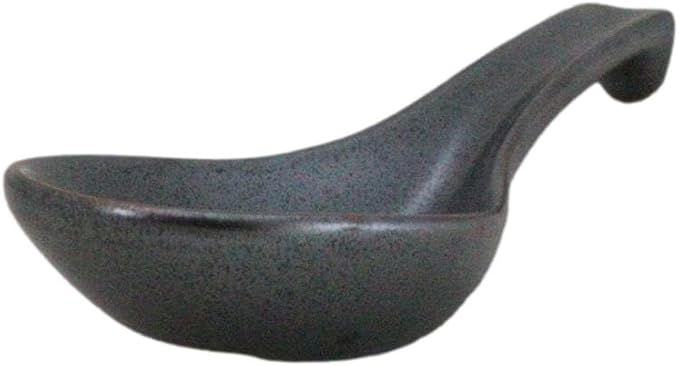 Ebros Gift Iron Black Clay Underglaze Technique Tetsu Kesho Porcelain Dinnerware Kitchen Set Asian Japanese Restaurant Supply (Pack of 6 Asian Soup Spoons With Hook)