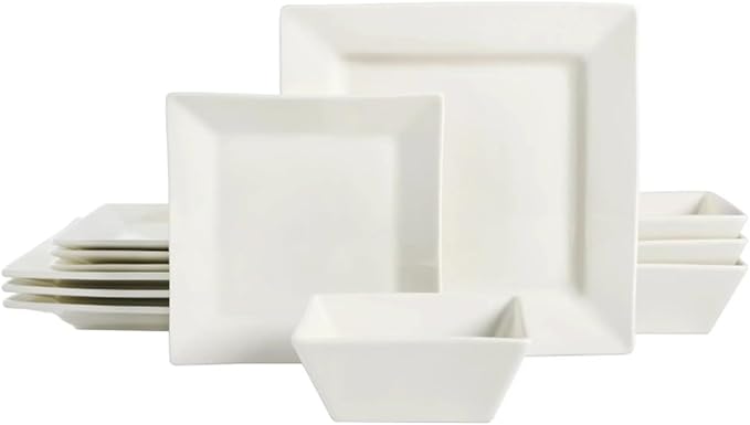 Everyday Use Square 12 Piece Ceramic Dinnerware Set Dinner Set Plates and Dishes Dinner Set