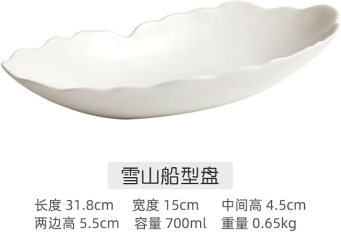 Thcbme 家用蒸鱼盘子轻奢异形不规则菜盘融合菜深盘高级感餐具/Ceramic Dinnerware SetsPlates and Bowls/雪山船型盘