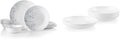 Corelle Vitrelle 18-Piece Service for 6 Dinnerware Set Indigo Speckle &amp 4-Pc Versa Bowls for Pasta Salad and More Service for 4 Durable and Eco-Friendly 30-Oz Compact Stack Bowl Set White