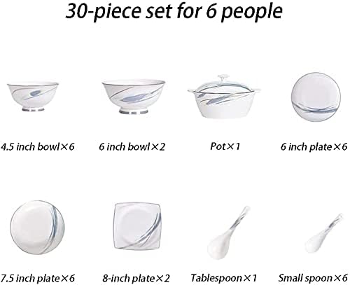 6 People Nordic Style Bone China Dinnerware Set 30 Piece Plate Bowl Set Simple And Elegant Luxury Design Plate Set