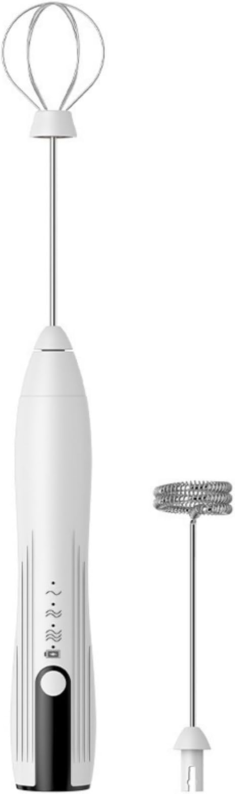Immersion Blender Handheld 2-in-1 Hand Blender Electric with USB Rechargeable 3 Speeds Stainless Steel Blade Stick Blender with Whisk for Coffee LatteHot Chocolate Egg (White)