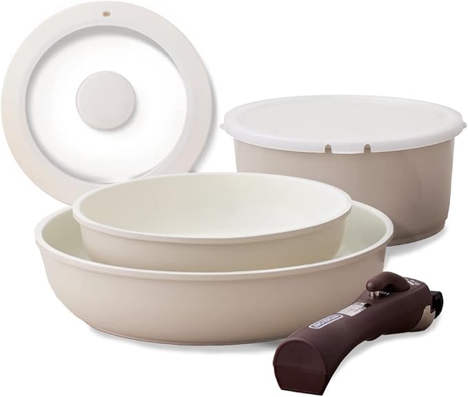 Iris Ohyama Ceramic Color Pan Removable Handle Frying Pan 6-Piece Set Heat Conduction Quick Heat Conduction Time Saving Plump and Juicy Baking Comfortable to Use After Cooking Gurege CCRC-6S