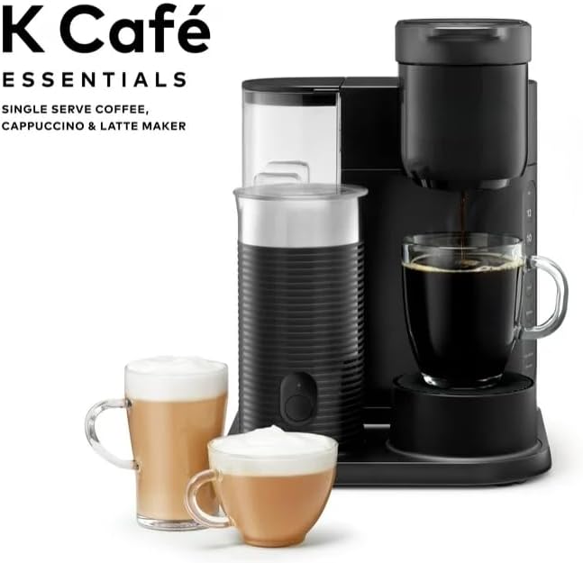 KeuriigK K Cafe Essentials Single Serve K Cup Pod Coffee Latte and Cappuccino Maker Built In Milk Frother Latte &amp Cappuccino Brewer Espresso Shot 3 Brew Sizes 42 oz Water Reservoir color Bl