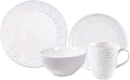 Ceramic Dinnerware Set 14 PCS Plates Set Dishes Set White Underglaze Dinner Sets - Retro Embossed Dinner Plate Soup Plate with Floral Pattern for Family Part