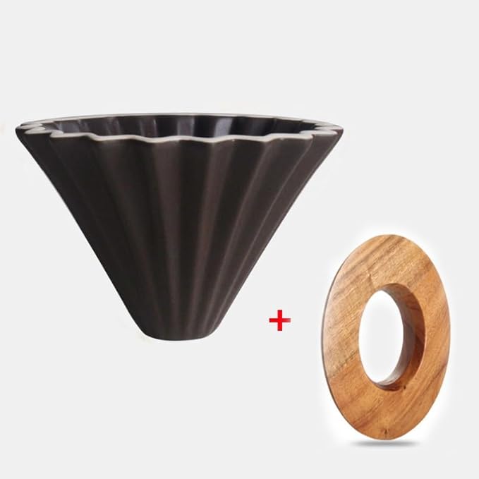 Ceramic Coffee Dripper Pour Over Coffee Maker Handmade Origami Coffee Filter Cup Flower Shape Funnel Drip Cafe Cake Cup Home(Brown suit3-4CUP)