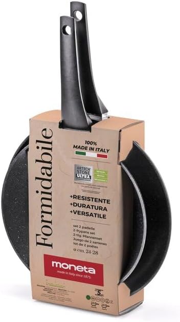 Moneta Formidabile Stone Set of 2 Non-Stick Frying Pans 24-28 cm Also for Induction 100% Made in Italy Black Set of 2 Frying Pans 24-28 cm Black