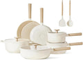 12 Pcs Pots and Pans Set Nonstick Cookware Sets Healthy Induction Kitchen Granite Cooking Set W/Frying Pans SaucepanCream12 Pc