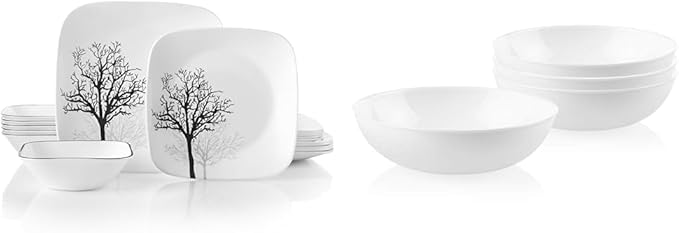Corelle Vitrelle 18-Piece Service for 6 Dinnerware Set Triple Layer Glass and Chip Resistant &amp 4-Pc Meal Bowls Set Service for 4 Durable and Eco-Friendly 9-1/4-Inch Bowls
