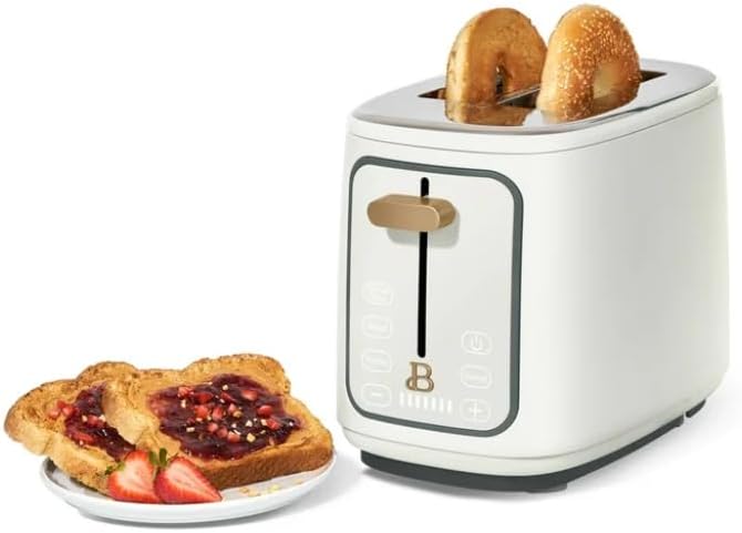 Drew Barrymore White Icing 2 Slice Toaster with Touch-Activated Display