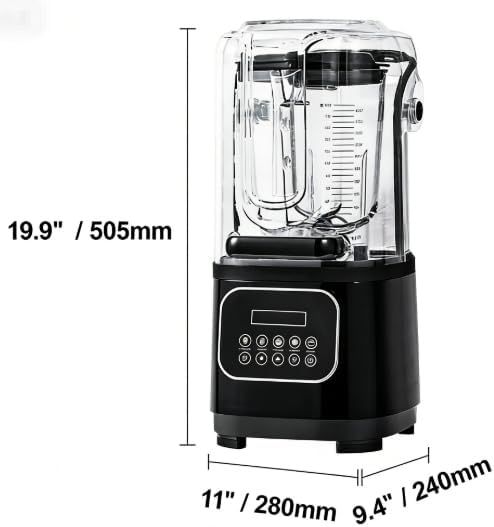 Commercial Countertop Blender with Sound Shield 68 Oz Blender Combo Stainless Steel Blades 9 Speed 5 Functions for Shakes Smoothies Puree Ice Crushing Black