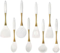 8-Piece White Kitchen Utensil Set with Gold Handles Stainless Steel Cooking Tools Includes Spatulas Ladle Spoons for Nonstick Cookware (Gold and White)
