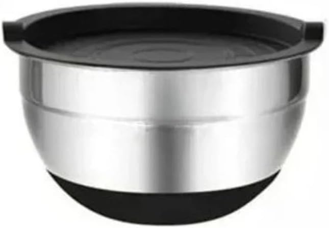 Silicone Bottom Thickened With Lid Cooking Basin Non Slip Salad Mixing Stainless Steel Egg Beating Bowls Kitchen Tools(14cm black)