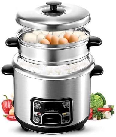 Rice Cookers and Steamer Non Stick Pot Electric Food Rice Cooker with Keep-Warm Function 304 Stainless Steel 6/3/2/1 Cup Portable Travel Steamer