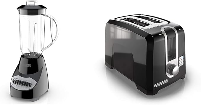 BLACK+DECKER Crush Master Blender 10-Speeds with Stainless Steel Blades Black BL2010BP and BLACK+DECKER 2-Slice Extra Wide Slot Toaster One Size
