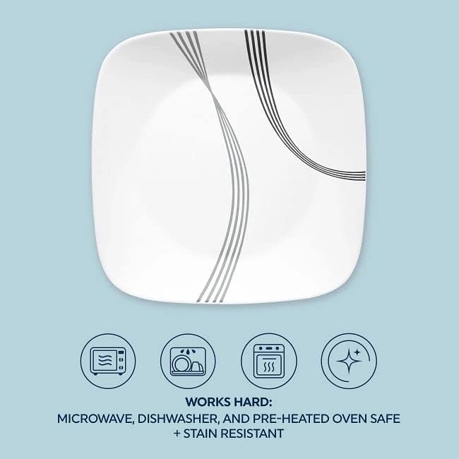 Corelle Urban Arc 16pc Service for 4 Dinnerware Set 8 Plates Bowls Chip &amp Break Resistant Dinner and Corelleware White