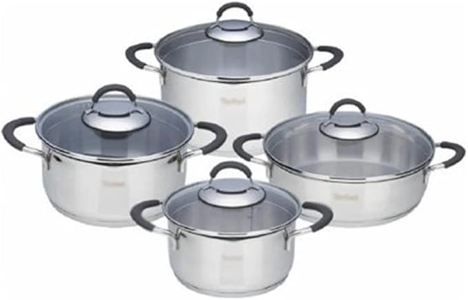 8 Piece Steel Pot Set Grey With Glass Lid Gas Stove Induction Cooker Kitchen Cookware Set